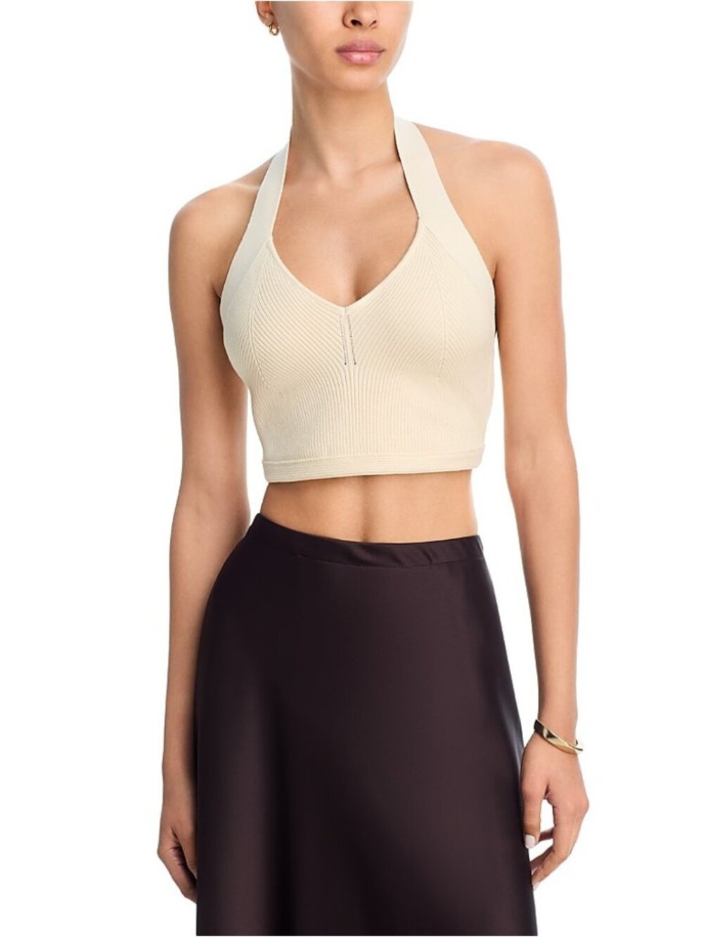 WARDROBE.NYC Knit Halter Crop Top Cream Size S NWT